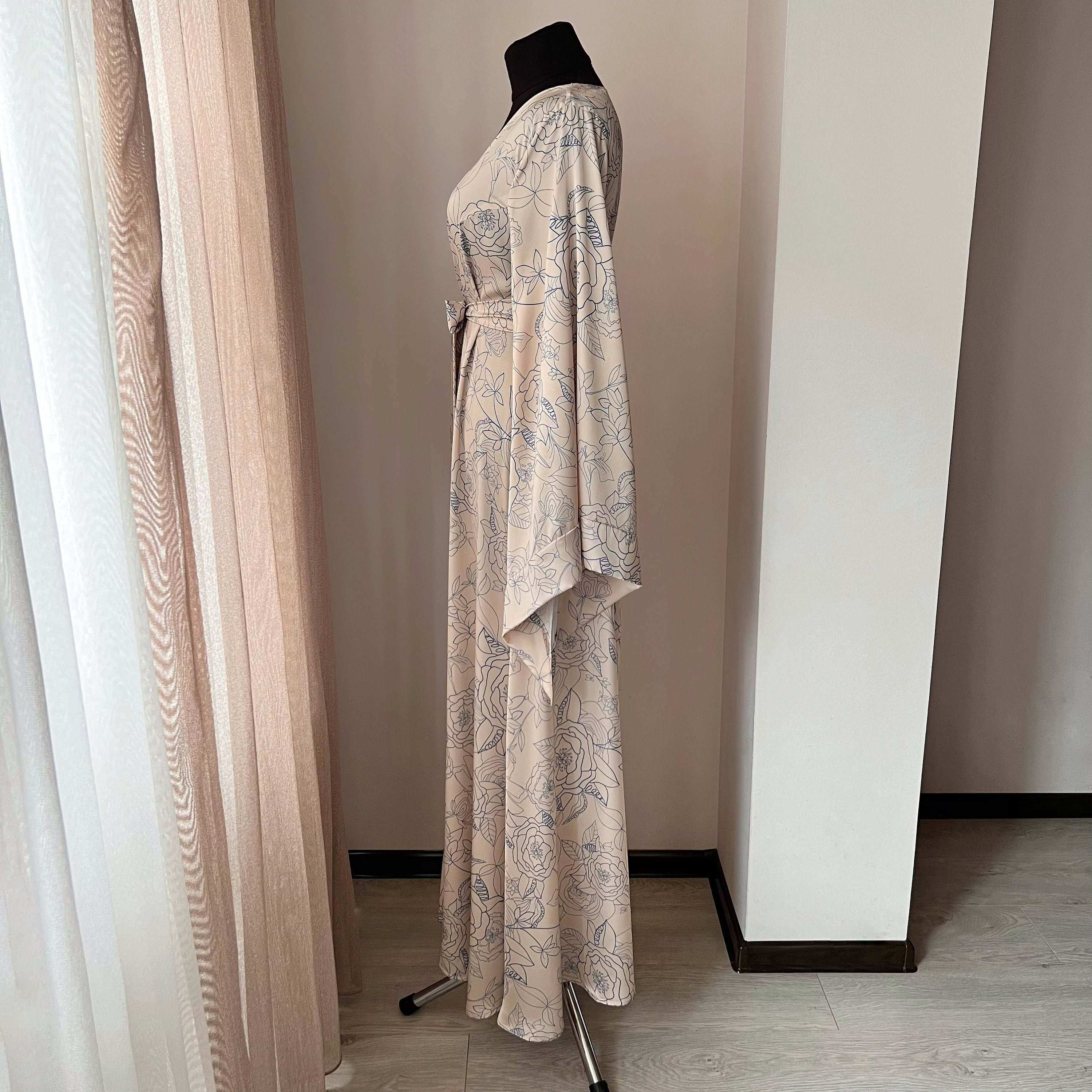 women floor length kimono dressing gown Draped and Kimono Sleeve Viscose Satin Long Dress – John Paul Ataker