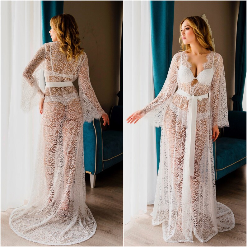lace bridal robe with train