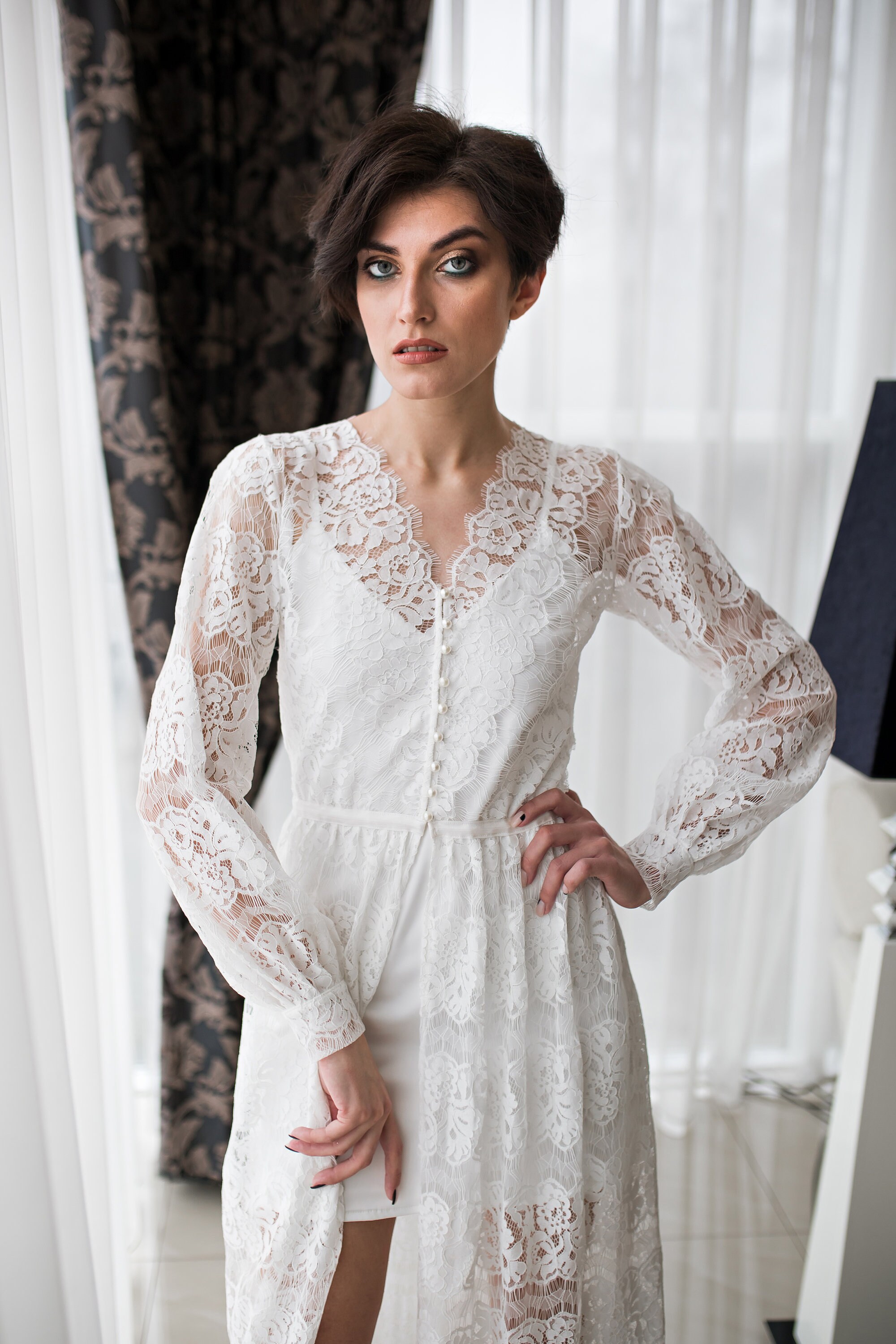 white lace robe