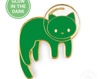 Green Glow in the Dark Space Cat Hard Enamel Pin