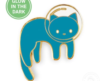 Cyan Glow in the Dark Space Cat Enamel Pin