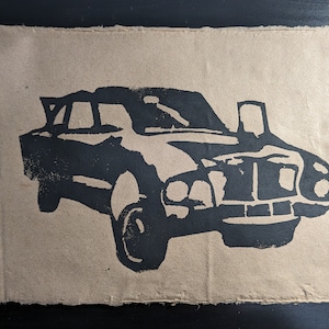 Carro do ferro-velho Linocut/cópia de Woodblock feita do cartão reciclado
