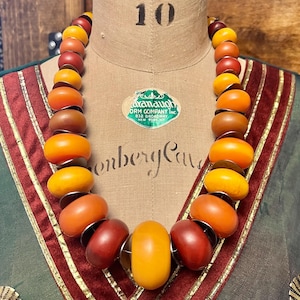 Cherry copal, butterscotch copal & Honey copal resin beads handmade Moroccan Berber nomad vintage Sahara statement necklace.