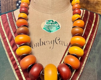 Vintage Berber Copal Resin Bead Necklace: Moroccan Sahara Nomad Jewelry