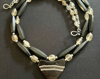 Antique Suleymani Agate Talisman Necklace, 1800s Yemeni Pendant