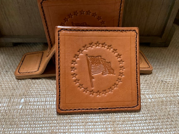 Coaster - Lineman - SET OF 2 - Leather or Stitched Cork Coaster - Lineman - SET OF 2 - Leather or Stitched Cork