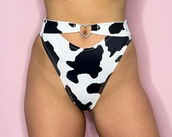 Cute Cow print rave bottoms / cheeky festival party dance bottoms / pants / EDC festival rave outfit