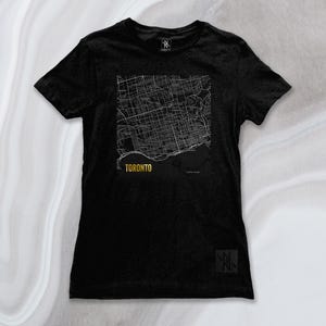 T-shirt ajusté représentant une carte minimaliste du centre-ville de Toronto, Noir et Noir