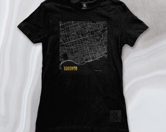 Women's Fitted Downtown Toronto Minimalist Map T Shirt by Noir et Noir