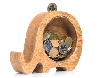 Personalized coin bank for boys and girls ELEPHANT money frame for kids Wooden piggy bank Wood animal bank Modern baby shower gift 3 SIZES