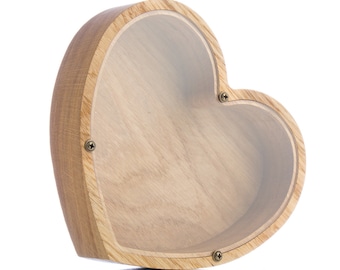 Personalized Heart Oak Piggy Bank: Custom Name Baby Shower Gift, Wooden Nursery Decor