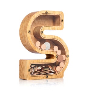 Personalized piggy banks for boys girls adults LETTER Wood toy for kids Montessori toys coin bank Wooden tip jar Baby shower gift Money box