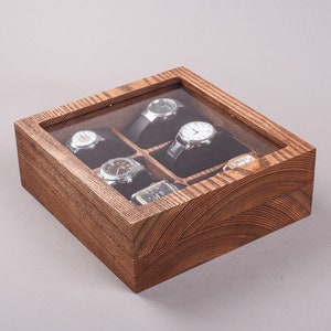 Watch organizer Wooden jewelry box with lid Engraved display case Handcrafted storage Unique christmas birthday gift for her him men women