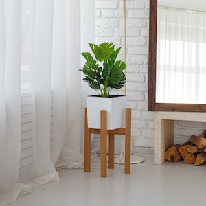 Mid Century Holz Blumenständer 40 cm (16 ") mit quadratischen oder runden Beinen Indoor Holz Blumentopf Halter moderne Pflanzer Wohnzimmer Dekor