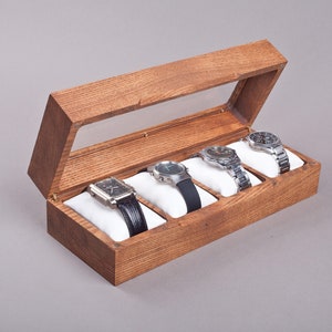 Personalized Wood Watch Box: Men's Jewelry Organizer with Plexiglass Lid, Cushions Included