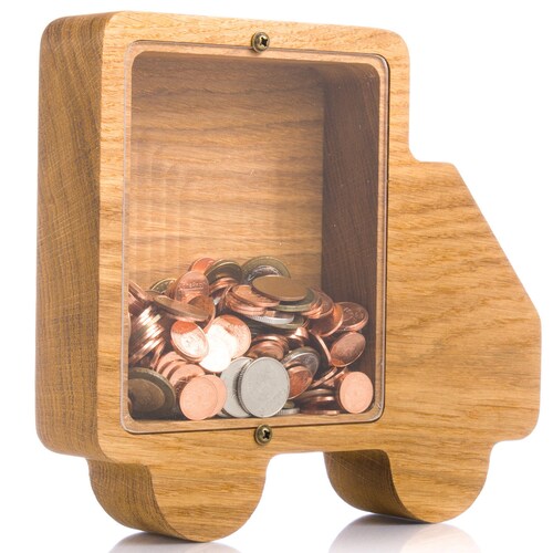 Wood piggy bank TRUCK Personalized coin bank for boys girls adult Tip jar car Wooden money box Montessori toy for kids Baby shower gift idea