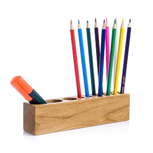 Wooden Pencil Holder Makeup Brush Stand Pen Stand for Desk Oak Wood Felt-tip Marker Holder