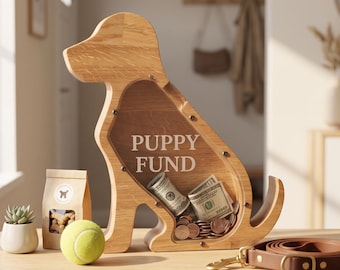 Dog Piggy Bank Personalized Puppy Fund Money Box - Gift for Pet Lovers and Owners