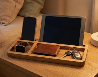 Wooden Nightstand Organizer Bedside Tray for Phone Wallet Keys Watch Clean Minimal Design