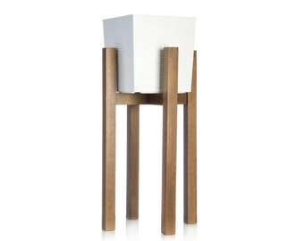 Oak Wood Plant Stand: 24" Tall Mid Century Modern Decor, Rustic Planter Gift