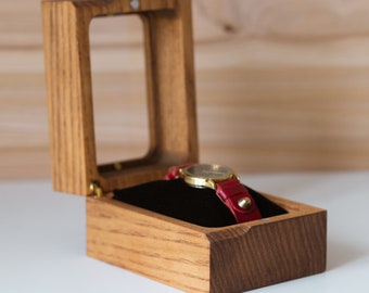 Engraved Wooden Watch Box: Personalized Oak Display Case, Cushion Included