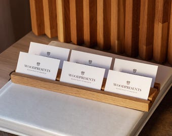 Trade Show Business Card Display, Custom Logo Card Stand, Oak Booth Holder
