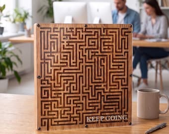 Wooden Desk Puzzle Brain Teaser Game Executive Office Gift Handmade Oak Maze for Adults