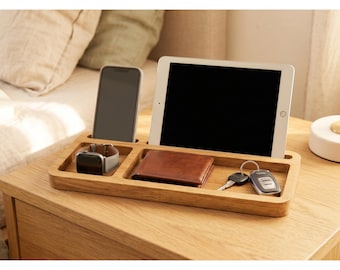 Wooden Valet Tray Phone Wallet Keys Catch All Organizer Entryway Nightstand Tray Wood