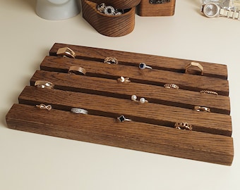 Personalized Oak Wood Ring Display Tray: Engraved Jewelry Organizer