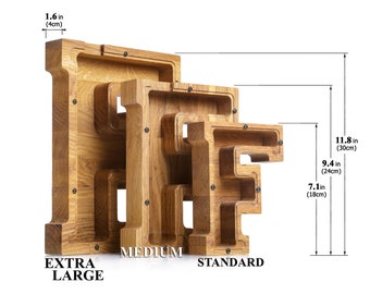 Personalized piggy bank LETTER Christmas gift for kids Wooden coin bank First birthday gift for boys girls Baby shower gift Montessori toy