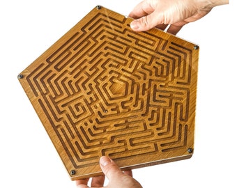 Oak Wood Pentagon Maze: Marble Balance Puzzle Game