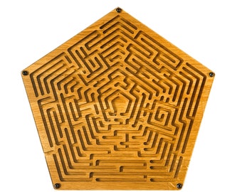Pentagon Wooden Labyrinth Game, Marble Maze Puzzle, Dexterity Toy for Kids and Adults