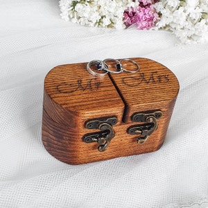 Personalized Rustic Wooden Wedding Ring Box - Custom Engraved Ring Bearer Box Holds 2 and 3 Rings - Solid Wood Mr and Mrs Ring Dish