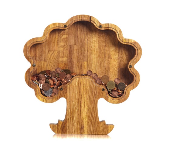 Gatuida Holz-Spardose Eichenfass - Retro Sparschwein 20x17cm Für Kinder & Erwachsene