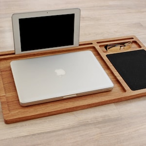 Lap desk Oak wood laptop stand First fathers day gift from daughter son wife Mobile workstation Portable wooden computer tray with mousepad image 10