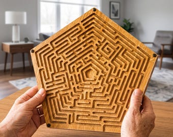 Wooden Marble Maze for Adults, Oak Labyrinth Puzzle, Tabletop Brain Teaser for Grandpa Grandma
