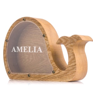 Wooden Piggy Bank for Girls and Boys WHALE Coin Bank for Kids Custom Personalized Money Bank Wood Baby Piggy Bank Adult Baby Shower Gift