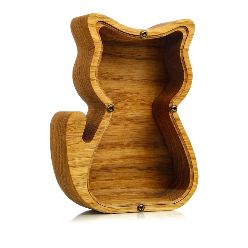 Wooden CAT Piggy Bank Kitten Figurines Personalized Cat Dad Etsy