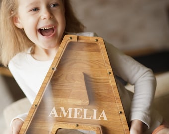 Personalisierte hölzerne Anfangs-Sparschwein: Kinderzimmer Dekor, Kinder Geburtstagsgeschenk Ersparnisse Andenken