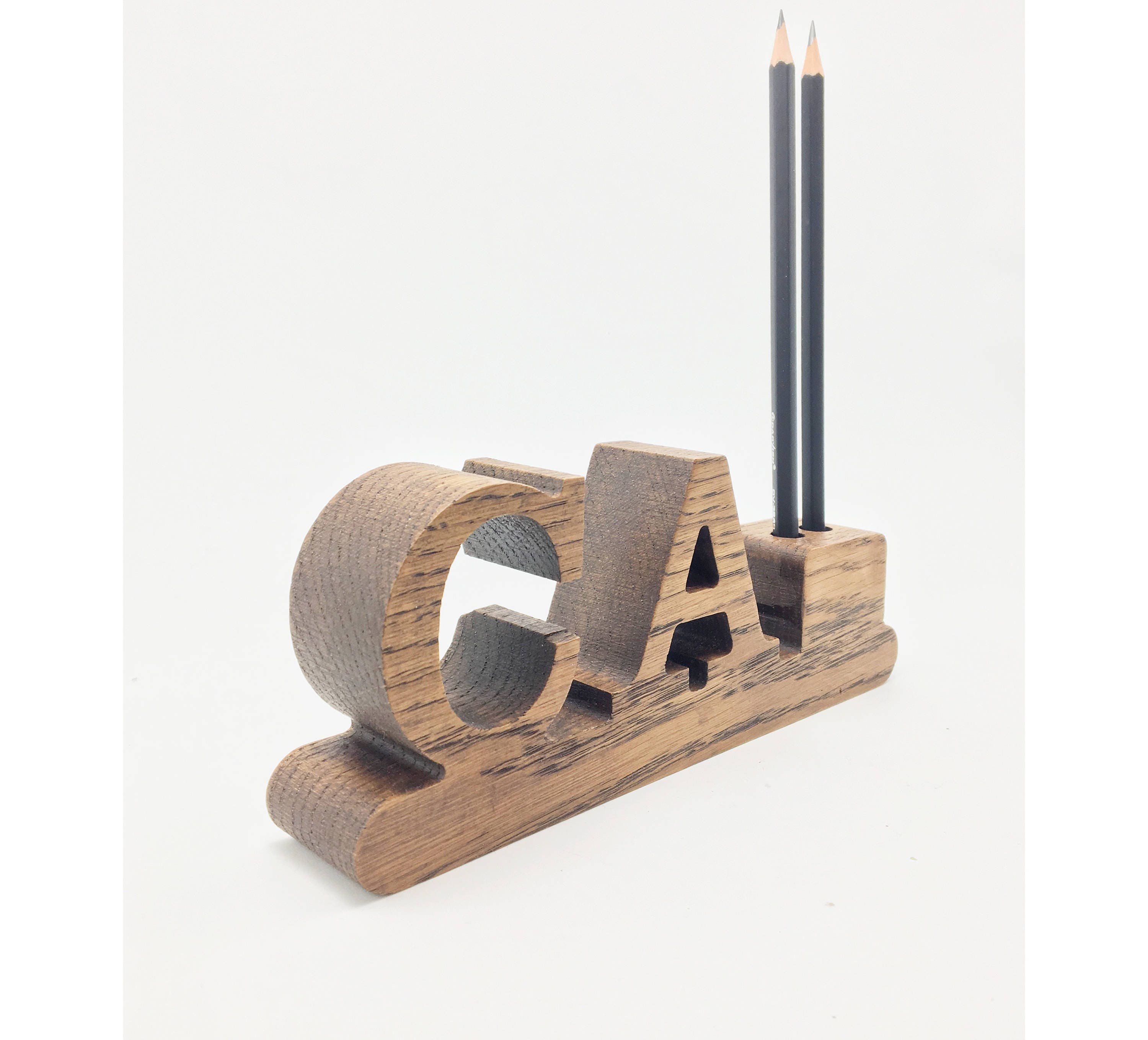Personalized Pen Holder Solid Wood Desk Pencil Coworker 50