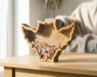Personalized Owl Piggy Bank, Wooden Kids Money Box, Woodland Nursery Theme Decor, Savings Jar