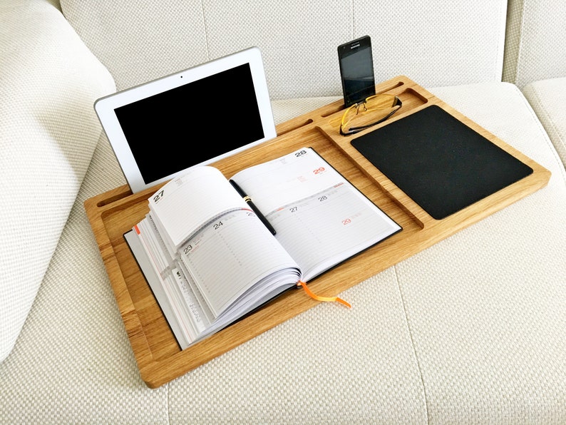 Lap desk Oak wood laptop stand First fathers day gift from daughter son wife Mobile workstation Portable wooden computer tray with mousepad image 3