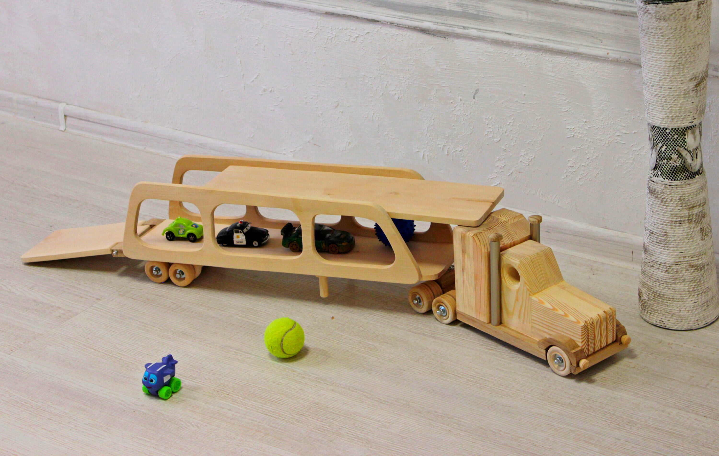 Wood car truck trailer Montessori toy for boys Children's Etsy