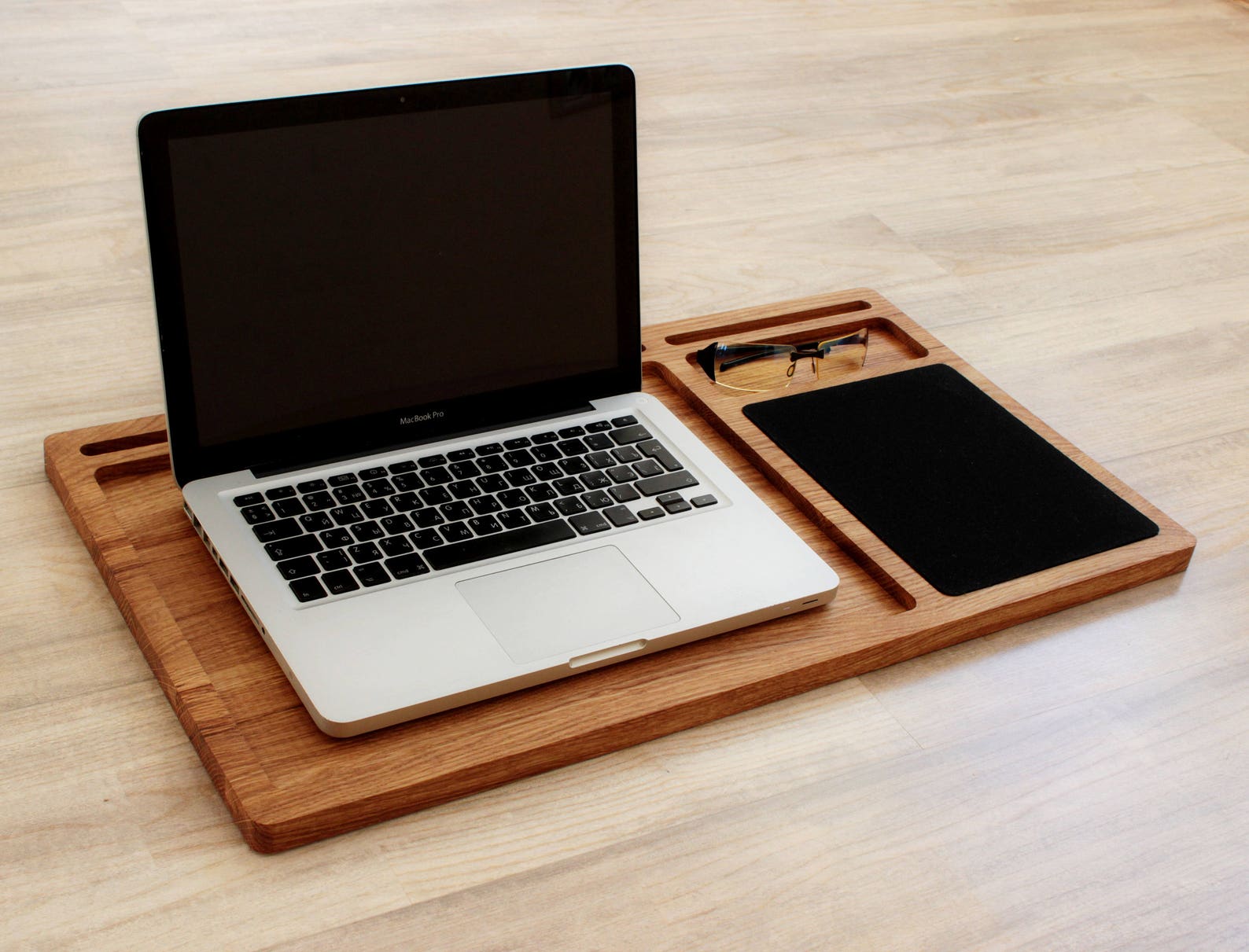Portable laptop desk Oak wood lap tray with tablet & phone Etsy