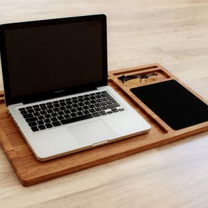 Lap desk Oak wood laptop stand First fathers day gift from daughter son wife Mobile workstation Portable wooden computer tray with mousepad image 8