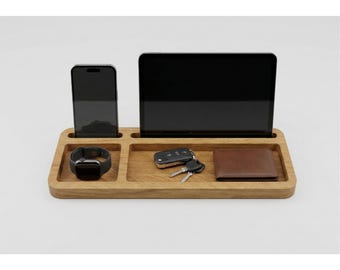 Wooden Valet Tray for Men Phone Wallet Keys Organizer Gift for Dad Fathers Day