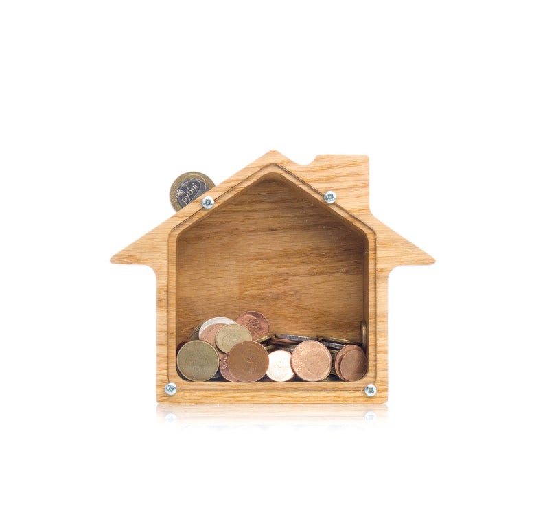 Personalized Coin Bank New House Gift Wooden Money Box Frame Image 0