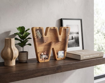 Personalized Initial Money Box, Wooden Letter Bank, Monogram Gift for Adults, Engraved Home Decor