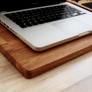 Lap desk Oak wood laptop stand First fathers day gift from daughter son wife Mobile workstation Portable wooden computer tray with mousepad image 9