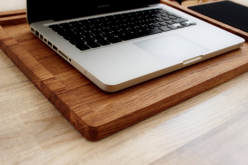 Lap desk Oak wood laptop stand First fathers day gift from daughter son wife Mobile workstation Portable wooden computer tray with mousepad image 9